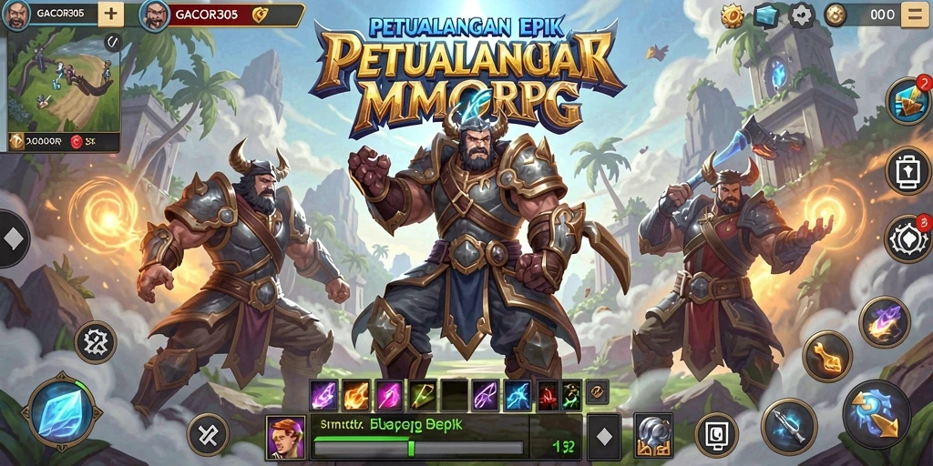 Screenshot gameplay GACOR305 yang menampilkan pertarungan epik dalam MMORPG.