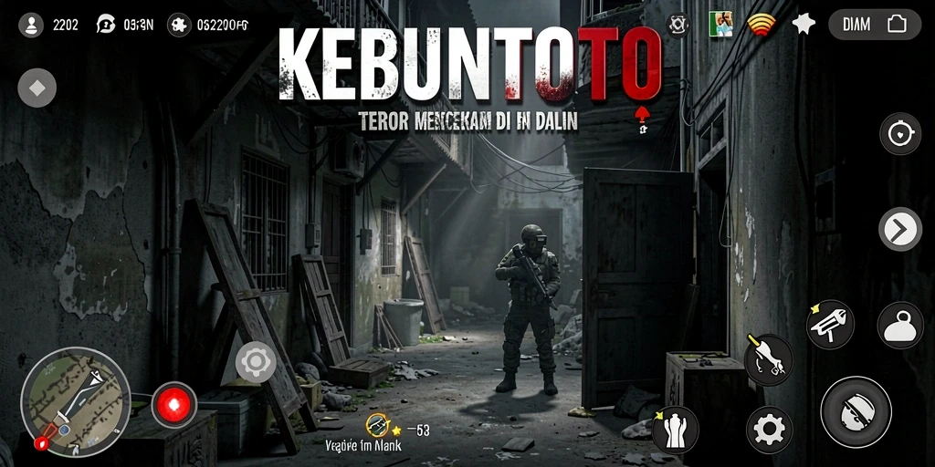 Screenshot gameplay KEBUNTOTO yang menakutkan dan penuh misteri.