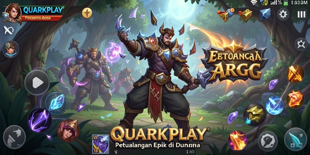 Screenshot utama QUARKPLAY menampilkan pertempuran seru di dunia ARPG.