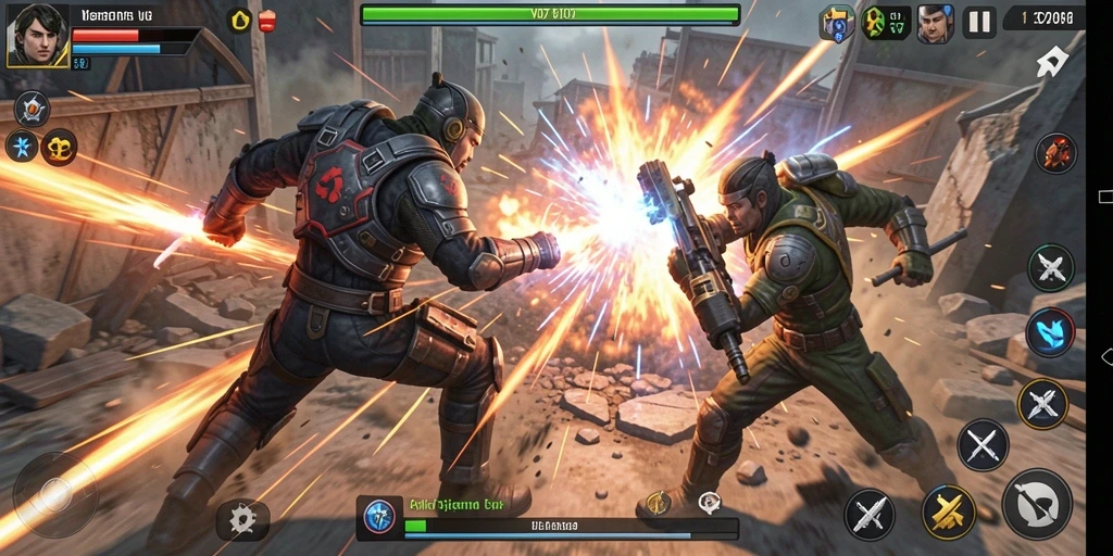 Tampilan gameplay V07 yang penuh aksi dalam pertarungan Fighting.