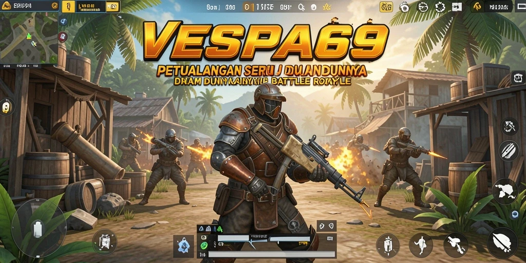 Screenshot utama VESPA69 menampilkan momen intens dalam pertempuran Battle Royale.