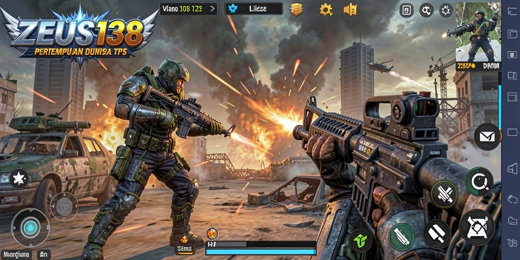 Tampilan gameplay seru dalam pertempuran TPS yang mendebarkan.